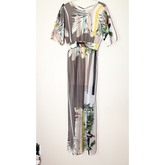 Manila Grace Short Sleeve Maxi Dress size 40 US 6 Open Back Abstract Tropical - Picture 2 of 10